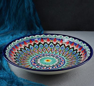 Ляган Риштанская Керамика "Узоры" 33см глубокий синий  2870540