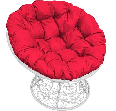 Кресло ПАПАСАН Ротанг (БЕЛЫЙ),подушка красная в ассортименте
