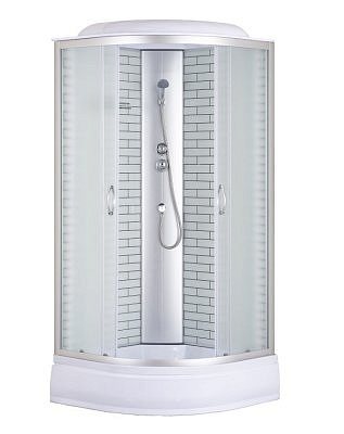 Душевая кабина CS-6690-25FW 90*90*215 средний поддон 25 см,Белый кирпичный узор,прозрачное стекло профиль хром