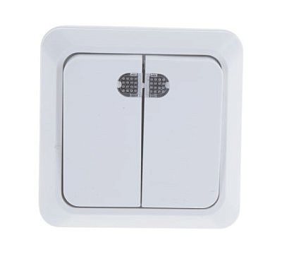 Переключатель Олимп UNIVersal  ОУ 2 клавиши с индикатором , белый (пластик) О0123