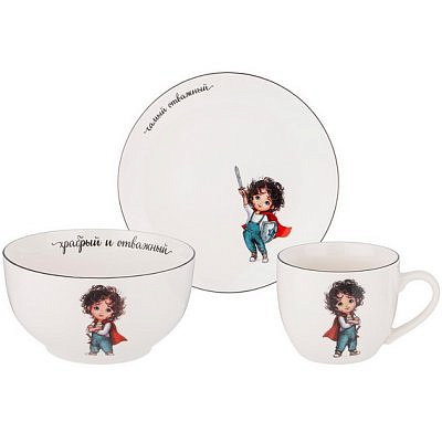 НАБОР ПОСУДЫ LEFARD САМЫЙ ОТВАЖНЫЙ, 3 ПРЕДМЕТА САЛАТНИК 470 МЛ, ТАРЕЛКА 20 СМ, КРУЖКА 220 МЛ 260-678