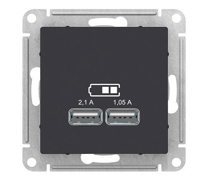 Механизм розетки СУ  2хUSB карбон A+A Iв=1,05-2,1А Uв=5В  ATN001033