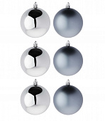 Набор шаров 6 штук 8см пластик, в тубе, серебро, темно-серый СНОУ БУМ 372-632