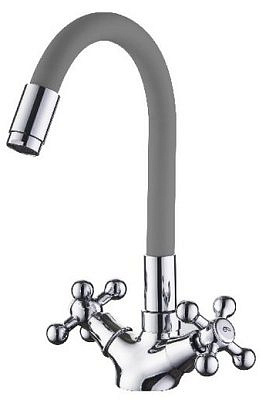 Cмеситель для кухни Ledeme L1319-9 гибкий шланг крест серый