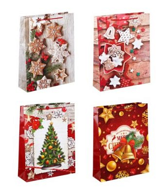 Пакет подарочный бумажный, СНОУ БУМ 32x40x10 см, 4 дизайна 369-574