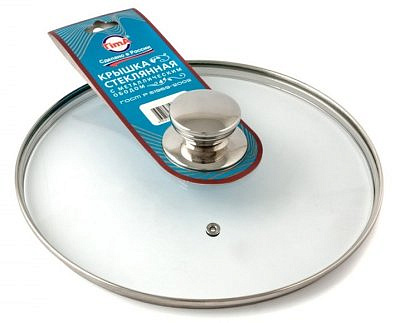 Крышка стеклянная НЖС 5722 с круглой ручкой с метал/обод 22см