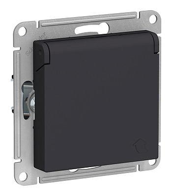 Механизм розетки 1 место Schneider Electric ATLASDESIGN скрытый монтаж с заземлением с крышкой со шторками карбон ATN001046