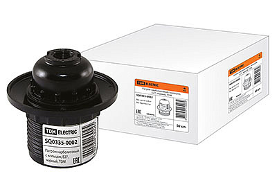 Патрон Е27 карболит, люстровый с кольцом черный 4А