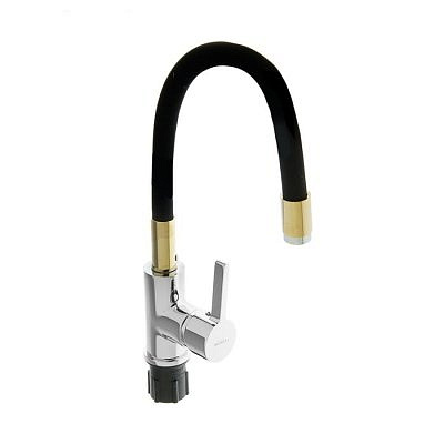 Cмеситель для кухни Ledeme L4898-10  с силиконовым изливом, черный-золото 