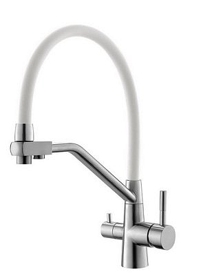 Смеситель для кухни ESKO K25 W R-излив нержавеющий, с подключением к фильтру, белый