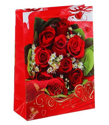 Пакет подарочный бумажный, 18x24x7 см, 4 дизайна, Розы LADECOR 507-162