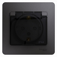 Розетка 1-м с заземлением защитные шторки с крышкой графит IP44 SchE GLS001348
