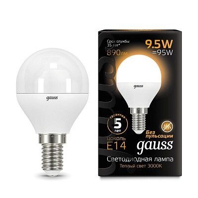 Лампа Gauss LED Globe 9,5W/3000 E14 матовая