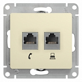 Механизм розетки телеф.+комп. 2-м RJ11+RJ45 бежевая SchE GLS000285