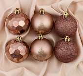 Набор шаров пластик d-6 см, 9 шт "Грани" коричневый   4941836