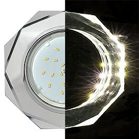 Светильник Ecola GX53-H4 LD5312 стекло , восьмиугольник , подсветка 4К , хром-матовый 38x133 SL538AECH