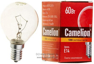 Е14 60вт шар прозрачный лампа Camelion D  8972