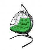 Подвесное кресло для ДВОИХ Ротанг (ЧЕРНЫЙ),подушка зеленая