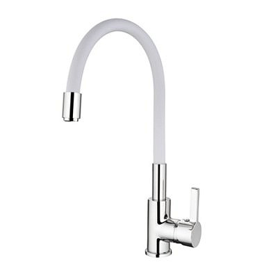 Cмеситель для кухни Ledeme L4898-3  с силиконовым изливом, белый 