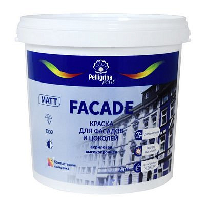 Краска в/д "FACADE" акриловая  для фасадов и цоколей База А 2,7л "ПЕЛЛИГРИНА ЖЕМЧУГ"