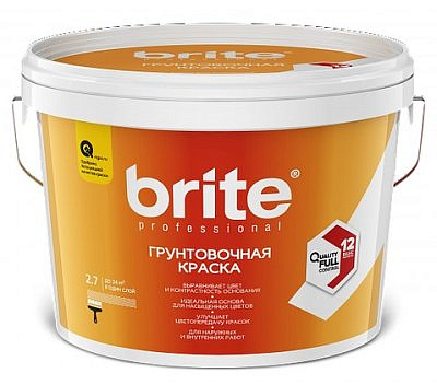 Краска в/д BRITE PROFESSIONAL грунтовочная белая, 2,7л