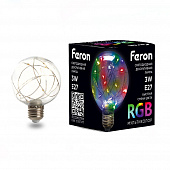 Лампа светодиодная Feron Е27 3ватт Белт Лайт G80 шар RGB прозрачная 120х80 LB381 41676