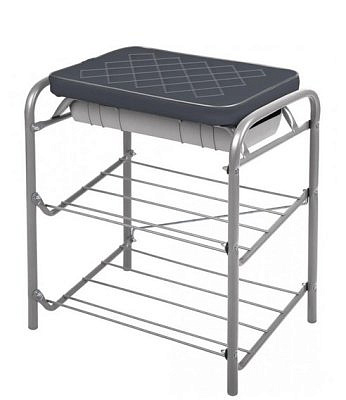 Банкетка 2 полки мягкое сиденье с ящиком(44*33*51,6) темно серый HAUSHALT 222659/ НБ2/С