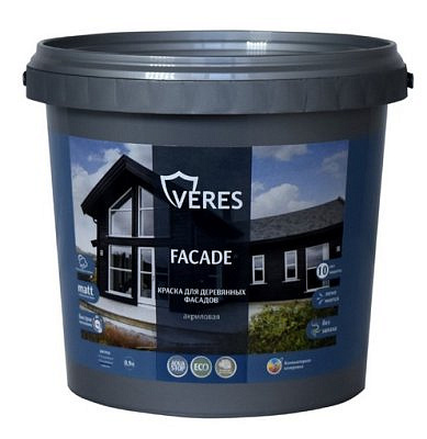 Краска акриловая "FACADE" VERES для деревянных фасадов База А 0,9л 
