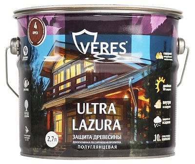 Пропитка VERES Ультра лазура №4 Орех 2,7л VU-11
