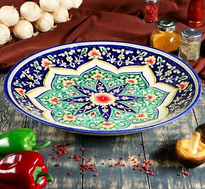 Ляган Риштанская Керамика "Узоры", 42 см, синий микс 1573769