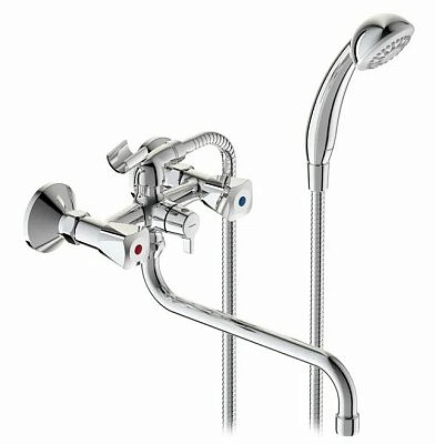 Смеситель для ванны VIDIMA Лайф двухвентильный длинный излив 250мм керамика с душевым гарнитуром хром ВА362АА 