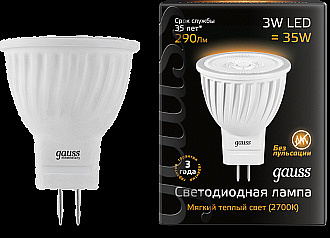 Лампа Gauss LED MR11 GU4 3W/2700 220V