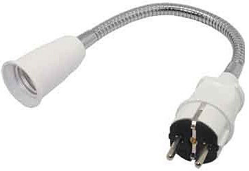 Переходник вилка-патрон Е27 гибкий 300мм без выкл. белый