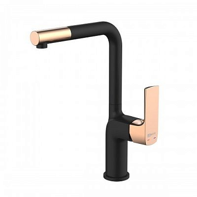 Смеситель для кухни Lemark LM7205BLR Ursus с высоким поворотным изливом,черный/розовое золото