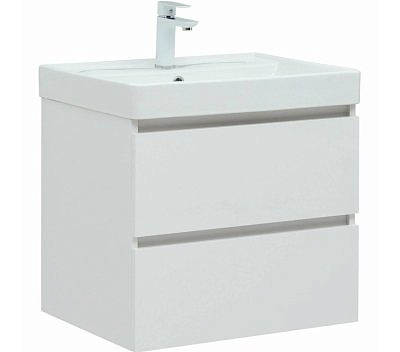 Тумба Aquanet Вега 60 2 ящика цвет белый глянец с раковиной Ирис 60 308318 301803