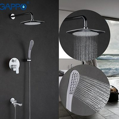 Встраиваемый смеситель для ванны Gappo G7148-8 с 3-функциями белый/хром.