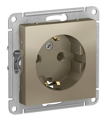 Механизм розетки 1 место Schneider Electric ATLASDESIGN, скрытый монтаж, с заземлением, шампань ATN000543