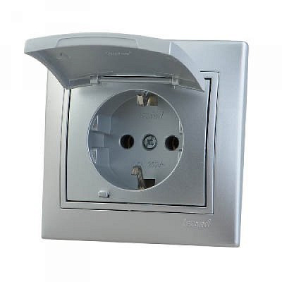 Розетка 701-1010-123 1 гн керамика с/з с крышкой металлик серый Мира