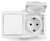 Блок выключатель ОП 1-клавиша + розетка с заземлением + шторки + крышка IP54 белый