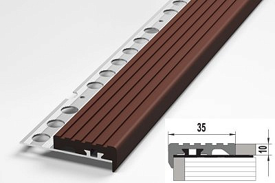 Профиль угловой ПУ10 коричневый на ступени под кафель 35*10,5*2500