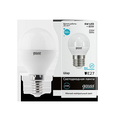 Лампа Gauss LED Globe EL  6w/4100 E14