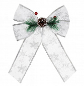 Бант декоративный, 20x30 см, с декором, серебро с белым, полиэстер СНОУ БУМ 374-560
