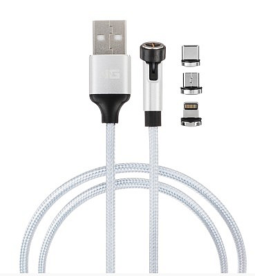 Кабель для зарядки магнитный поворотный 3в1, IP/ Micro-USB/Type-C, NG 1м, 2.4