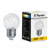 Лампа светодиодная Feron Е27 1ватт Белт Лайт G45 шар прозрачный 2700К 70х45 LB377 38208