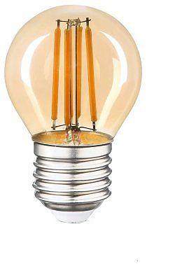 Лампа светодиодная Е27 7W 2700K 2K 45х76 шар G45 золотая филамент прозрачная 661431