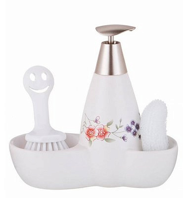 КОМПЛЕКТ "ПАСАДЕНА": ДОЗАТОР ДЛЯ МОЮЩЕГО СРЕДСТВА 500 МЛ.+ГУБКА И ЩЕТКА 20*9*18 СМ