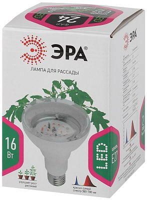 Фитолампа для растений ЭРА А60 Е27 16ватт прозрачная красно синий спектр