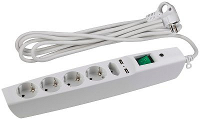 Сетевой удлинитель-фильтр ЭРА SFU ПВС 3х0.75 5розеток (1пл)+2USB 2м 10А ( полная защита, земля, шт.,белый ) SFU-5es-2m-W 387501