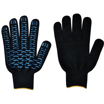 ALOE Перчатки х/б черные с ПВХ волна