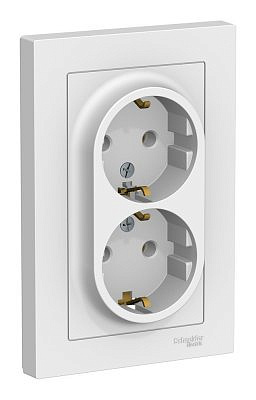 Механизм розетки двухместной с рамкой Schneider Electric ATLASDESIGN скрытый монтаж с заземлением винтовые клеммы белый ATN000124